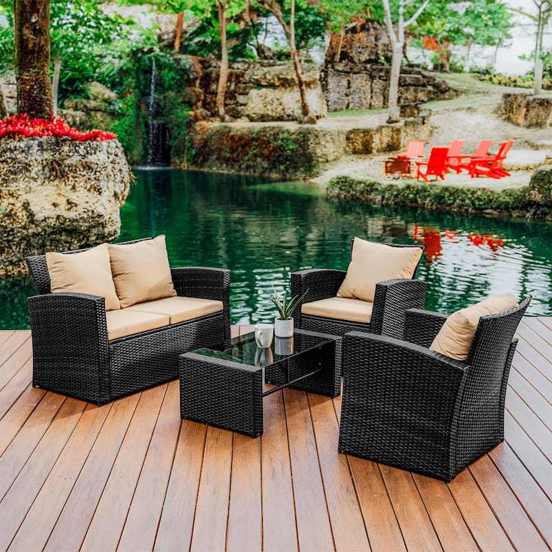Empyrean 4 Piece Premium Patio Furniture Wicker Conversation Set