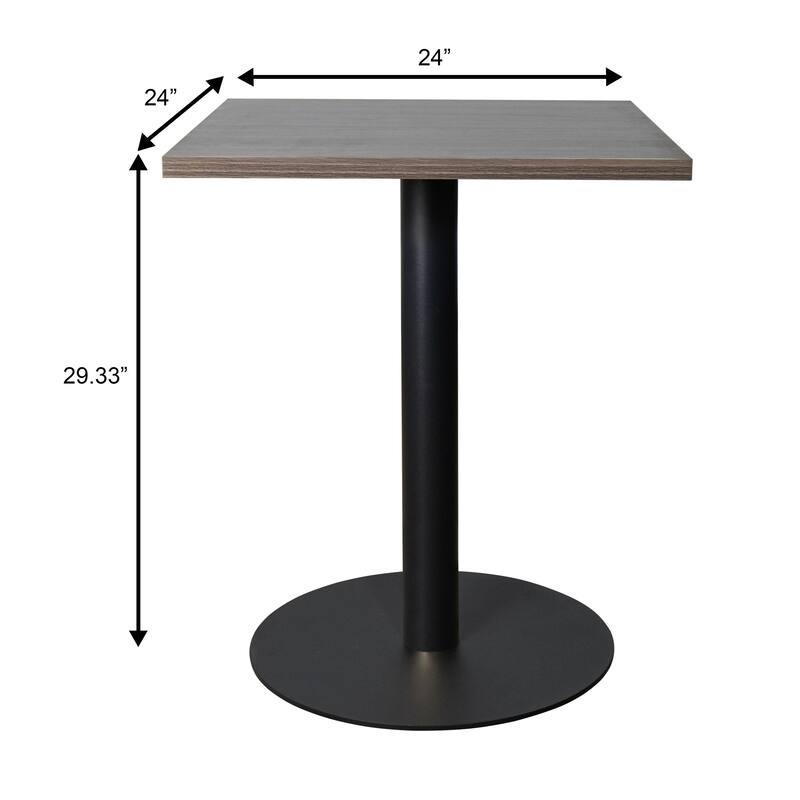 Vail Square Dining Table with 24 in. MDF Tabletop in Black Stainless Steel Round Pedestal Base Accent Kitchen Table
