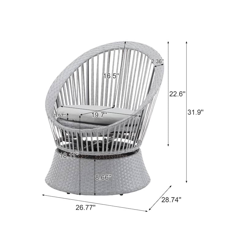 26.7" Modern Silver Swivel Wicker Chair xianRattan Iron Frame Round Design Living Room