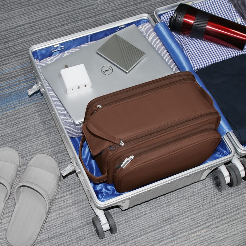 PU Leather Toiletry Bag for Men - Water-Resistant Travel Dopp Kit for Grooming, Shaving, Cosmetics & Accessories