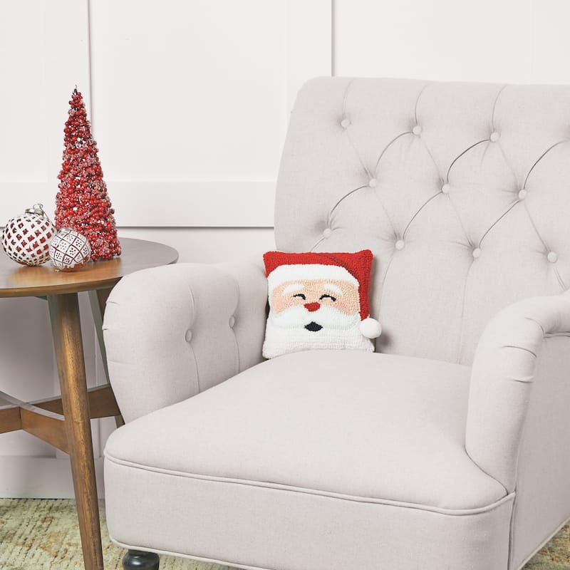 Christmas Happy Santa Hooked Decorative Accent Throw Pillow
