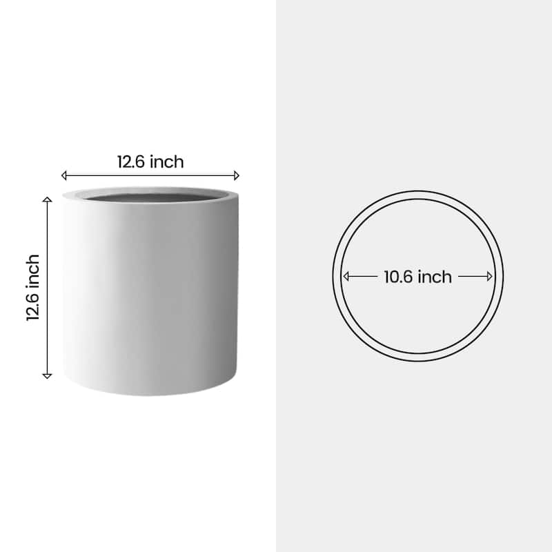 Plantara 13" D Solid White Concrete Outdoor planter,Flower pot, Modern Round Plant pot for Garden with Drainage Hole