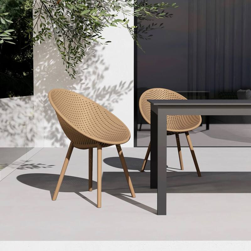 Set of 2 Mid-Century Modern Plastic Dining Chair Plastic Legs with Breathable Perforated Egg Shaped Seat for Indoor/Outdoor Use