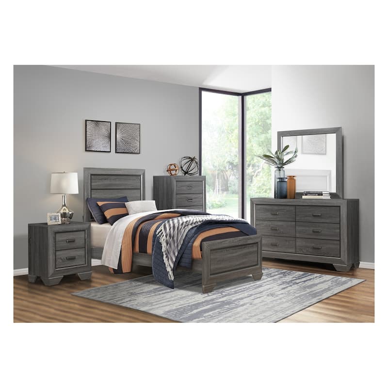 Valli 5 Piece Gray Modern Rustic Panel Bedroom Set