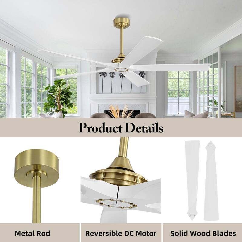 MLiAN 60 in 5-Soild Wood Blades Indoor Standard Ceiling Fan with Remote Down-Rod Mount