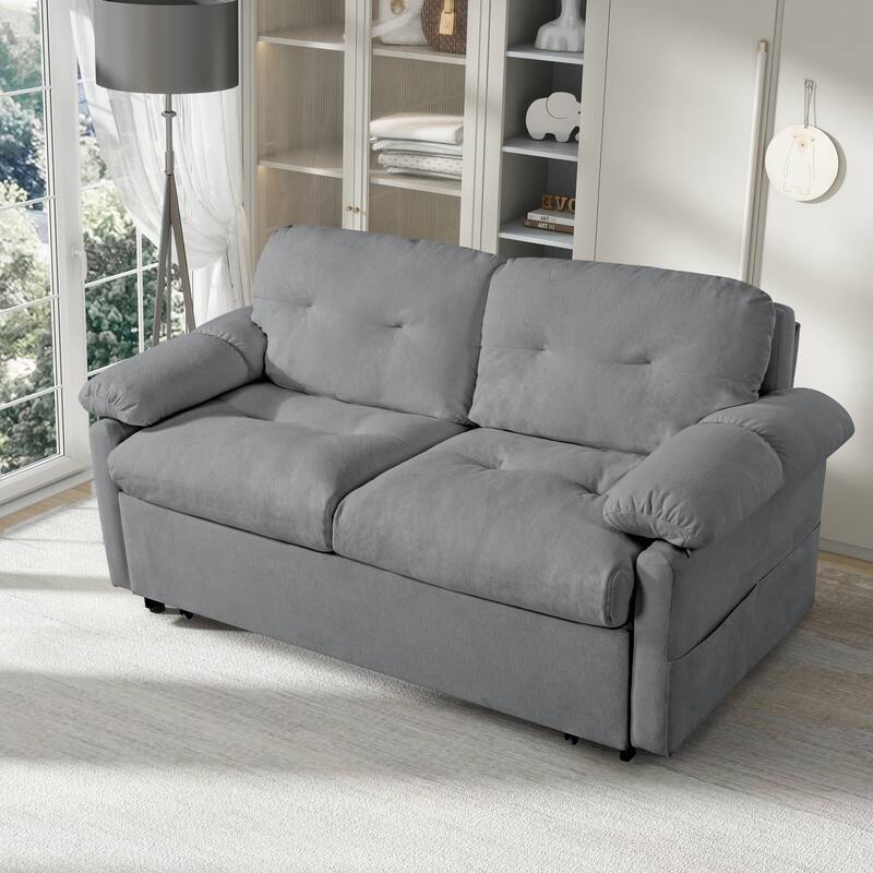 71.65" Chenille 3-in-1 Convertible Sleeper Sofa Bed with Storage Pocket - Grey