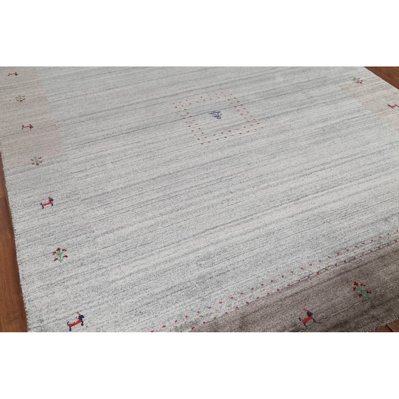 Striped Gabbeh Indian Area Rug Handmade Oriental Grey Wool Carpet - 6'9"x 8'2"