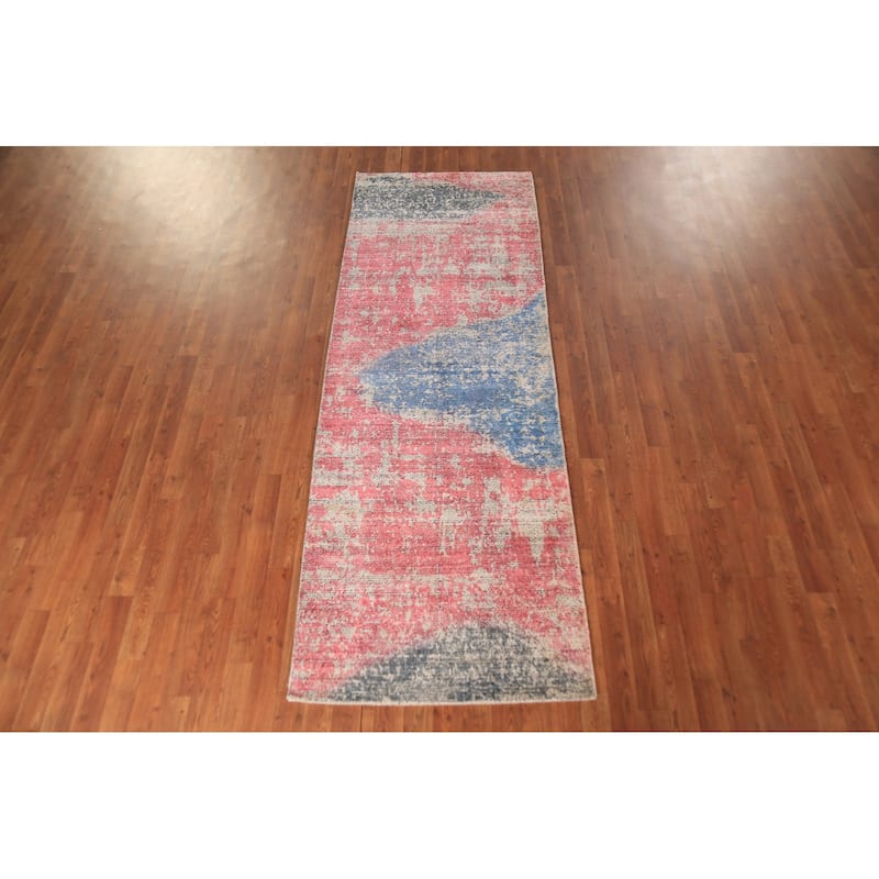 Contemporary Abstract Oriental Runner Rug Handmade Wool Carpet - 2'11"x 8'3"