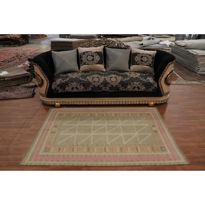 Hand Woven Southwestern Wool Grey Geometric Area Rug - 6' 0'' X 4' 0''