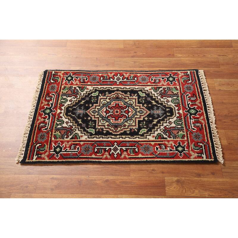 Dark Navy Blue Heriz Serapi Foyer Rug Hand-Knotted Wool Carpet - 2'0" x 3'0"
