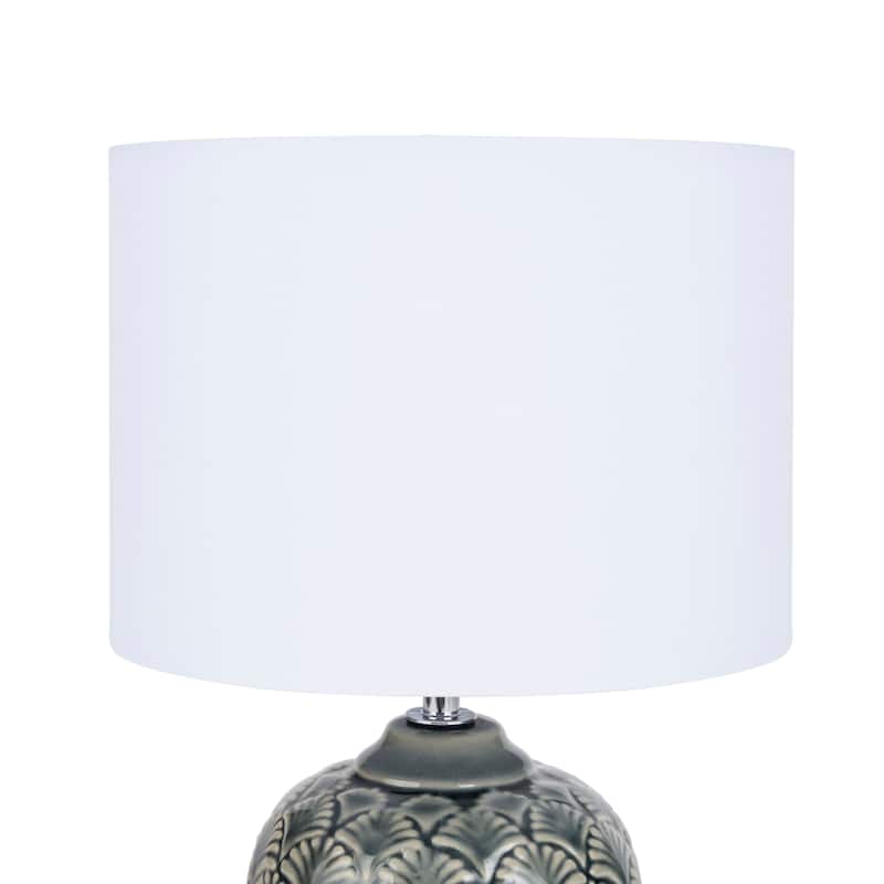 Nourison 13" Grey Carved Motif Ceramic Table Lamp