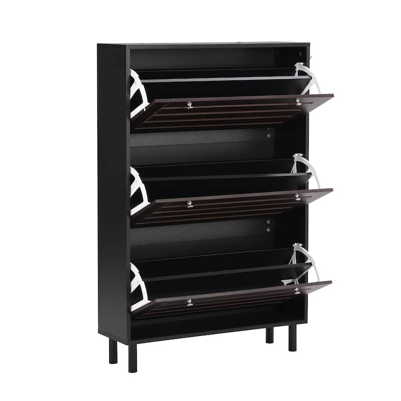 Versatile 3-Drawer Shoe Cabinet with Adjustable Shelves, Open Space, and Hanging Hooks for Hallway Entryway Organization