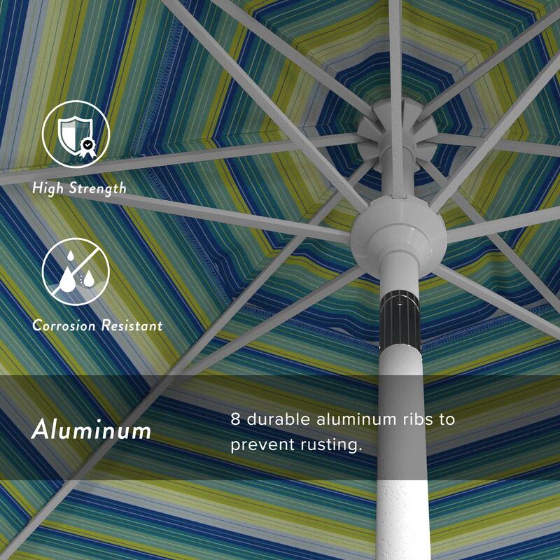 California Umbrella 7.5' Round Crank Lift Push Button Tilt White Aluminum Patio Umbrella Sunbrella