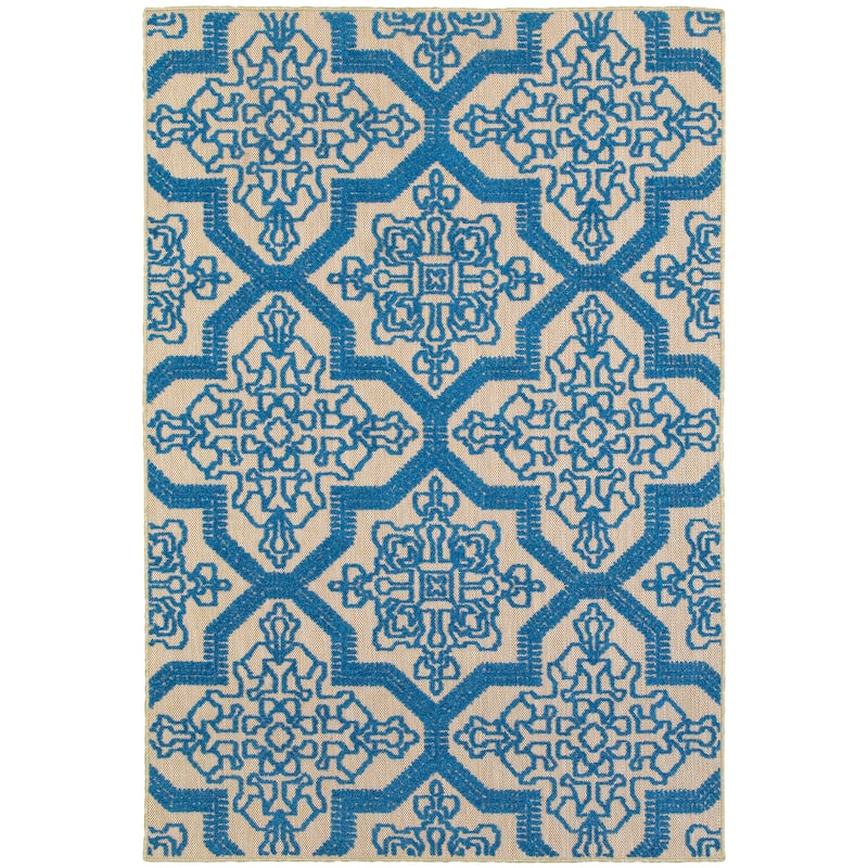 Style Haven Cara Mixed Pile Floral Medallions Indoor/ Outdoor Area Rug - 5'3" x 7'6" - Blue/Sand