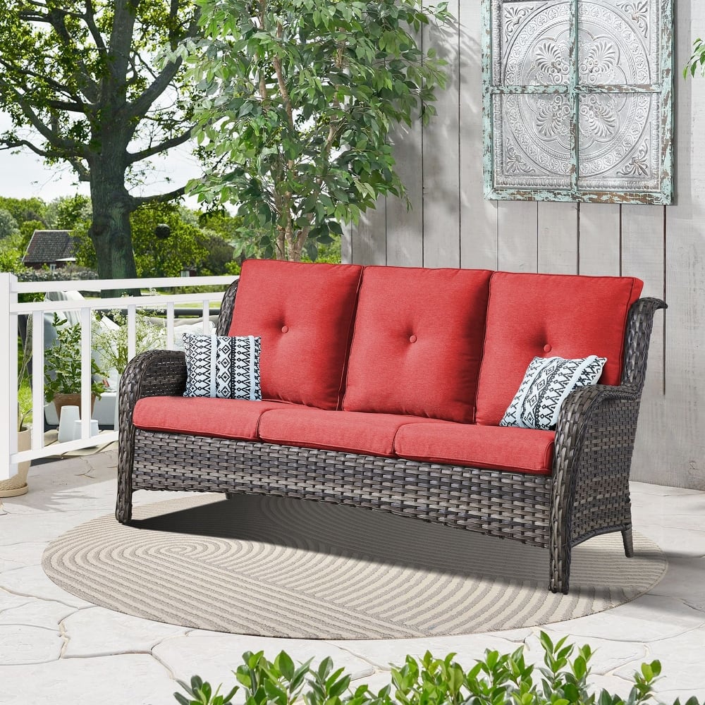 Gymojoy 3-Seat Outdoor Durable Sofa with Cushions, All-Weather PE Wicker