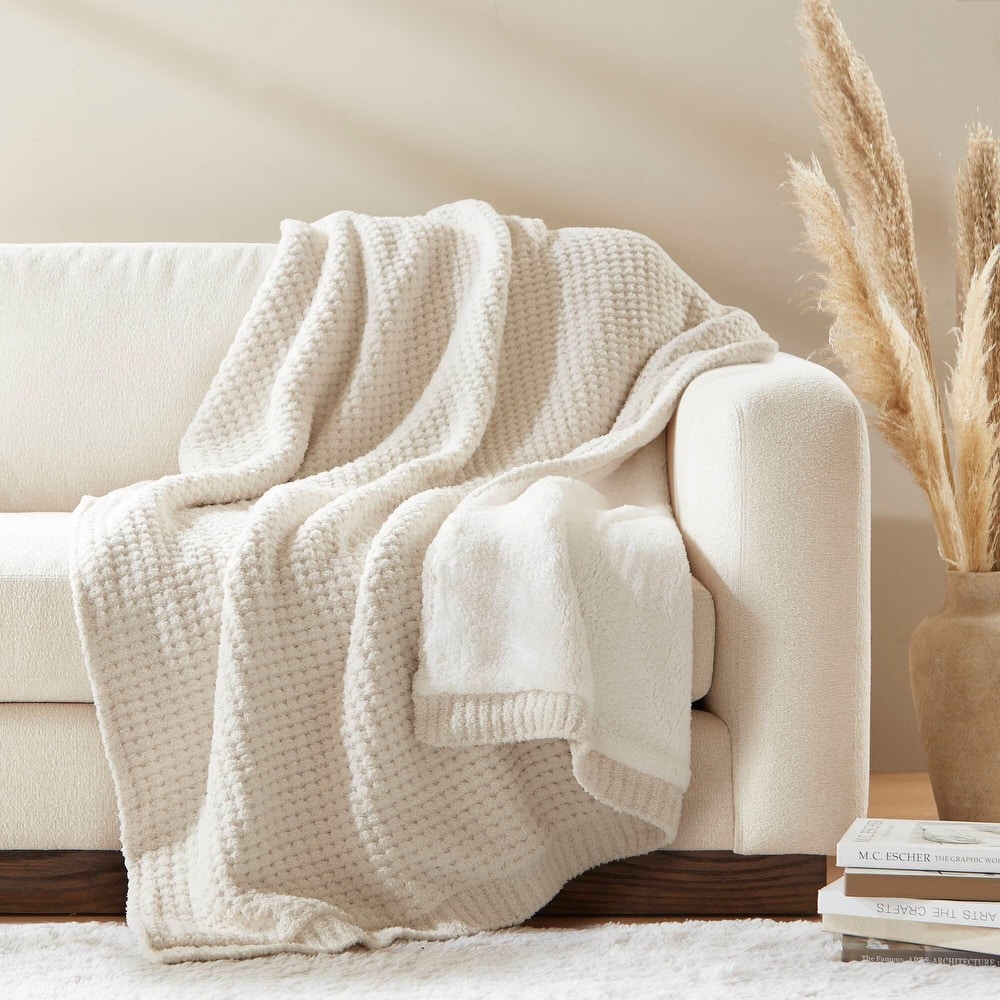 Madison Park Eden Waffle Knit Chenille Throw 50x60"