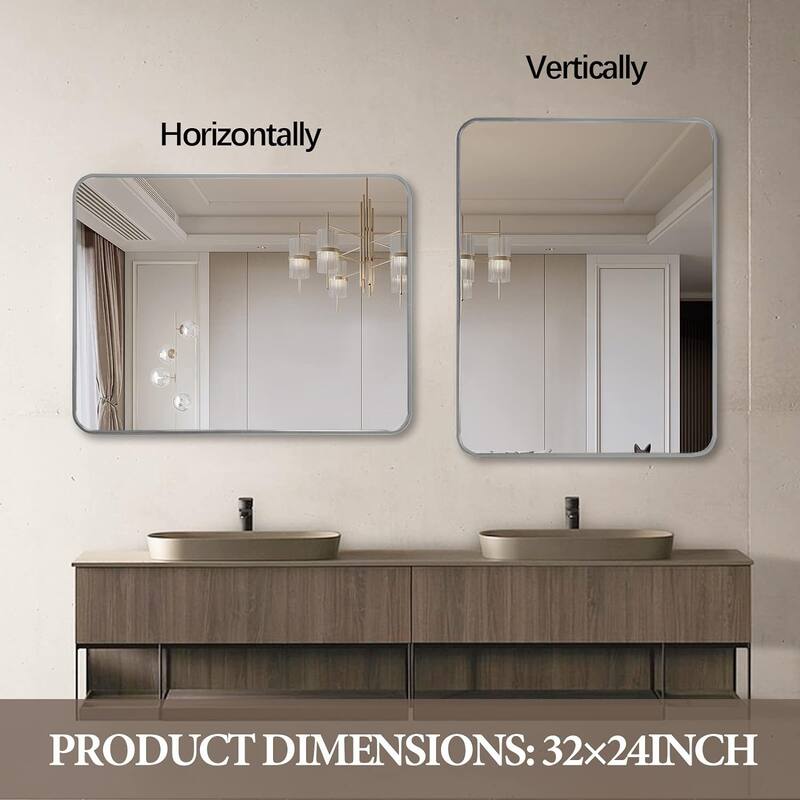 GDFStudio - Everly Contemporary Rectangular Bathroom Vanity Decorative Mirror with Reinforced Wall Mount & Metal Frame