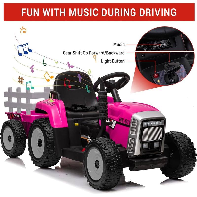 35W Kids Ride On Tractor, Electric Vehicle Car with Trailer & Remote Control