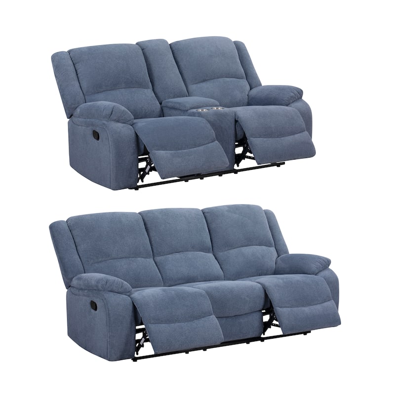 Roundhill Furniture Blitz Transitional 2-Piece Living Room Reclining Set, Sofa and Loveseat