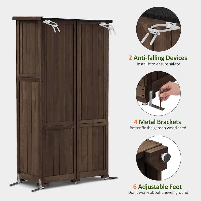 MCombo 63 inch Tall Outdoor Storage Tool Cabinet Shed with Lock for Yard (34.3" L x 18.3" W x 63" H), Wooden 0870
