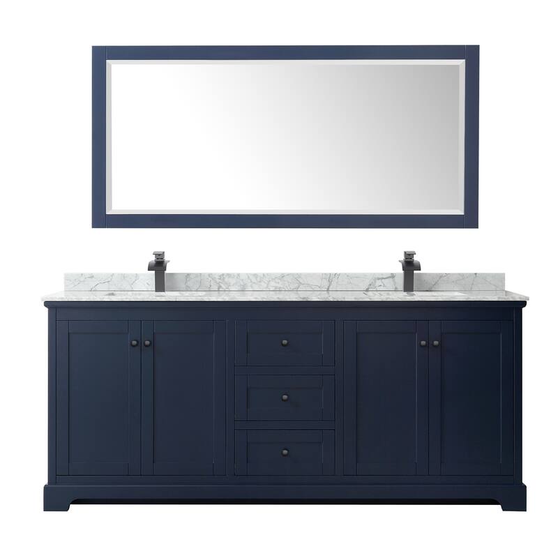 Avery 80-inch Double Vanity, Marble Top, Square Sinks, 70-inch Mirror