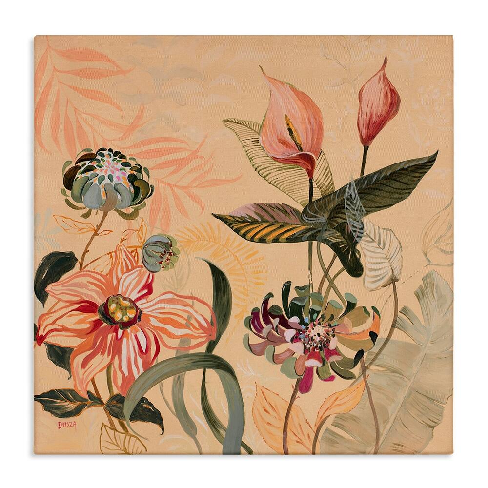 Stupell Tropical Foliage & Blooms Canvas Wall Art Design By Dusza