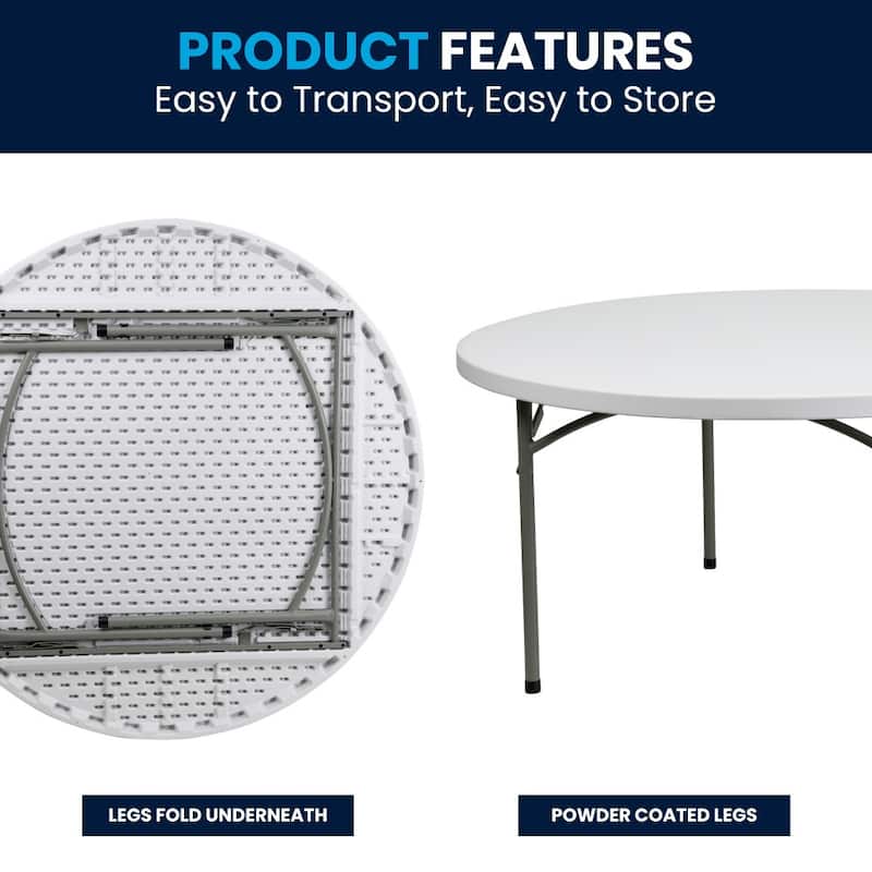 5-Foot Round Plastic Folding Event Table w/ 2" Thick Surface
