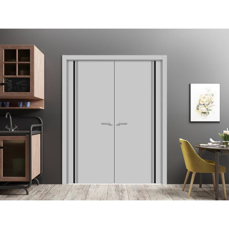 Solid French Double Doors 36 x 80 Planum 0011 Grey Matte with