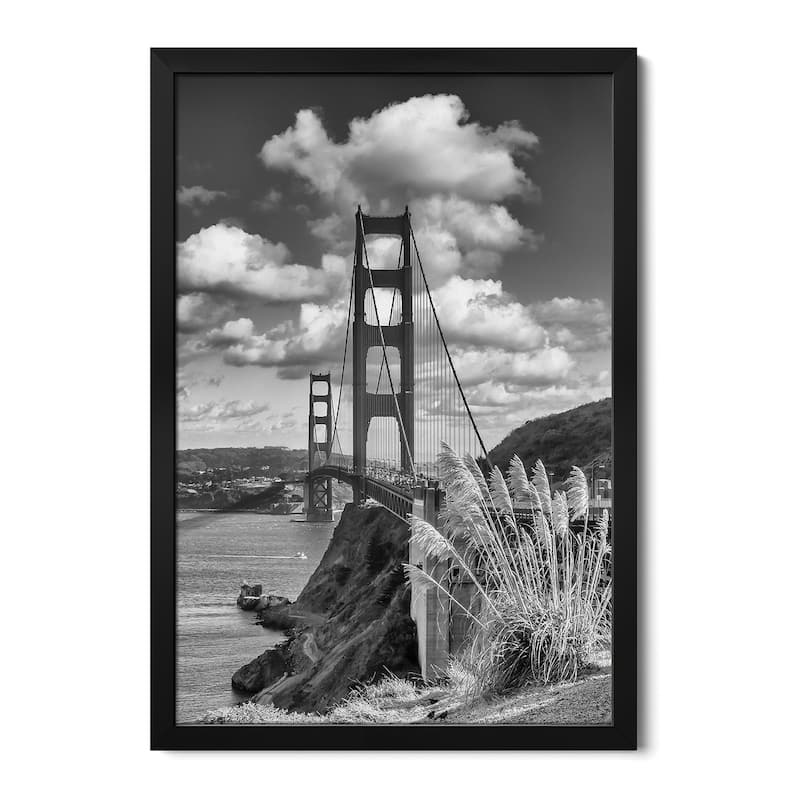San Francisco Golden Gate Bridge - Monochrome Premium Framed Poster by Melanie Viola - Black - 32x24x1
