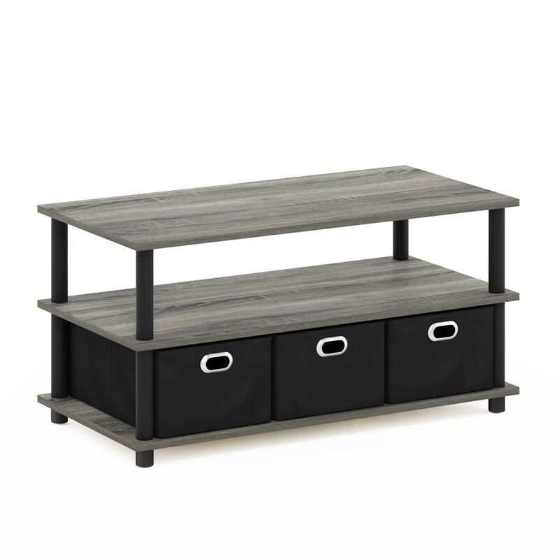 Furinno Frans Turn-N-Tube Coffee Table with Bin Drawers, French Oak Grey/Black/Black