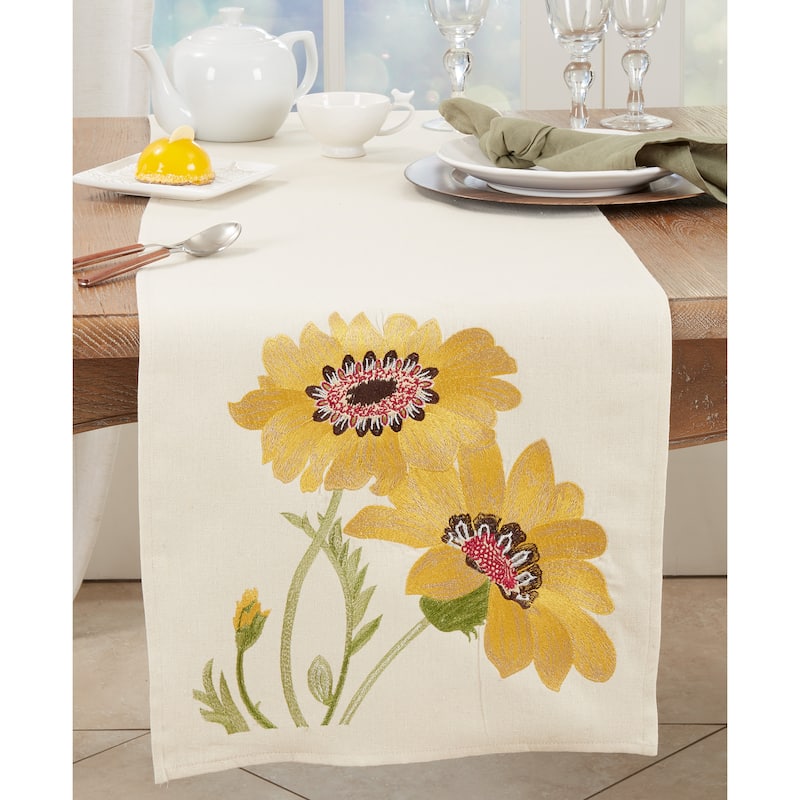 Elegant Bloom Embroidered Flowers Table Runner