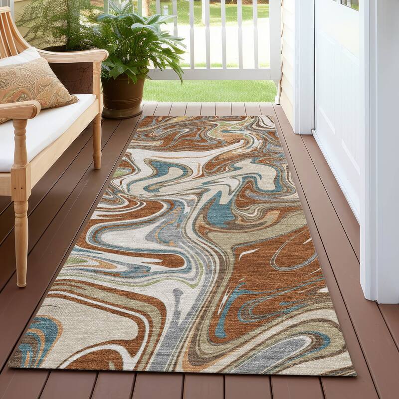Machine Washable Indoor/ Outdoor Contemproary Fusion Chantille Rug - Paprika - 2'3" x 7'6"