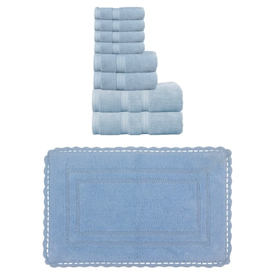 Home Weavers Casual Elegance 100% Soft Cotton 8 Pc Bath Towel Set & 1 Pc 21x34" Bath Rug, Machine Washable & Non Slip (Set of 9)