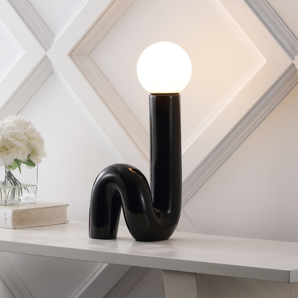 Katya 18" Scandinavian Minimalist Ceramic Spiral Tube LED Table Lamp, by JONATHAN Y