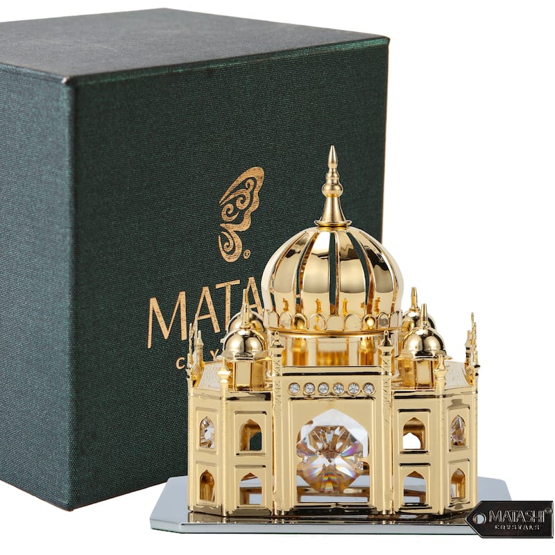 Matashi Home Decorative Tabletop Showpiece 24K Gold Plated Crystal Studded Mosque Ornament - 3 x 3.25 inches