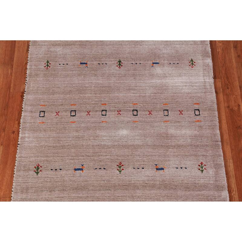 Hand Knotted Oriental 100% Wool Carpet Tribal Animal Pictorial Brown Gabbeh Area Rug - 4' 11'' X 3' 1''