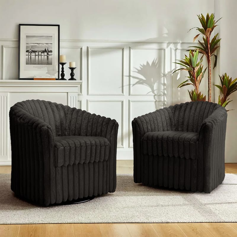 Faux Rabbit Fur Accent Chair 360-degree Swivel Barrel Chairs Set of 2