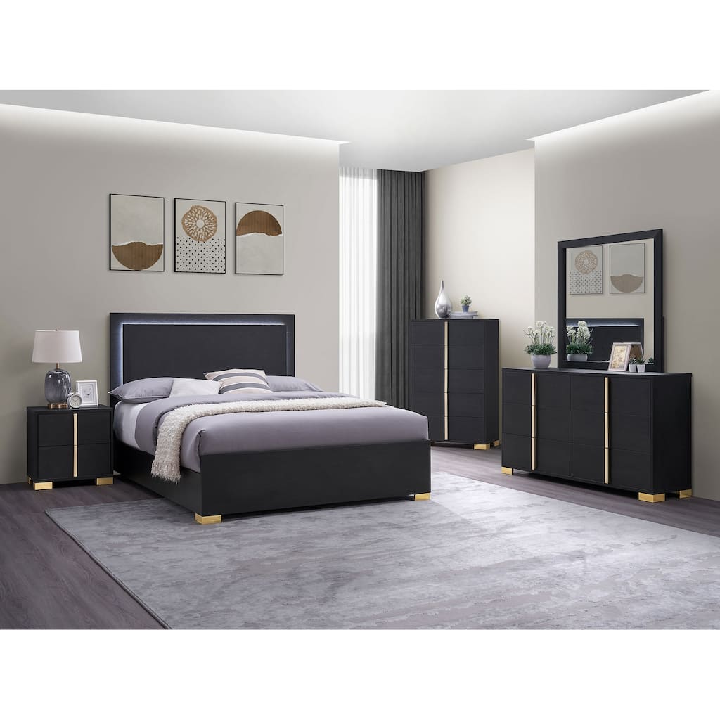 Marceline 5-Piece Panel Bedroom Set with LED Headboard