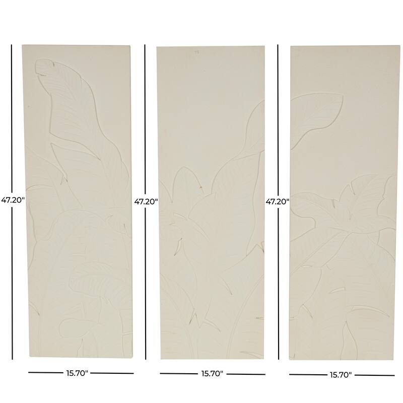 Wood Leaf Dimensional Relief Home Wall Decor with Sandstone Texture - Set of 3 Cream - Roche River Decor