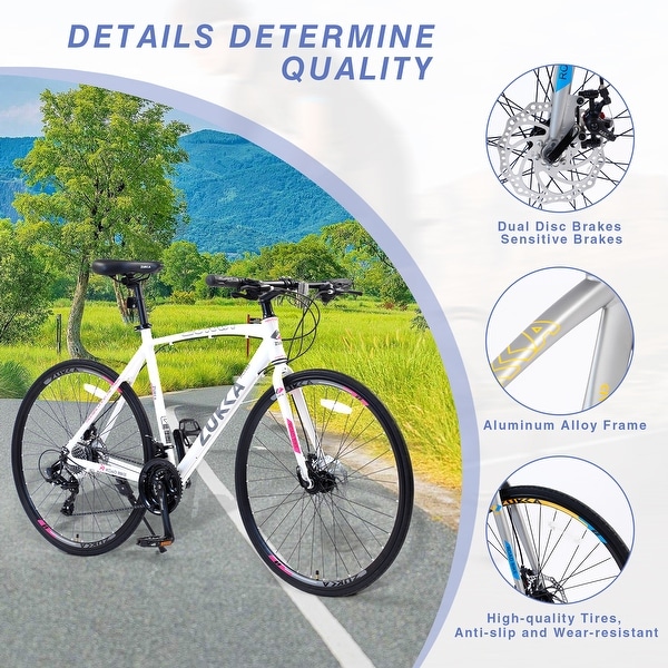 24 Speed Hybrid Bike White Road Bike City Bicycle Unisex Bikes