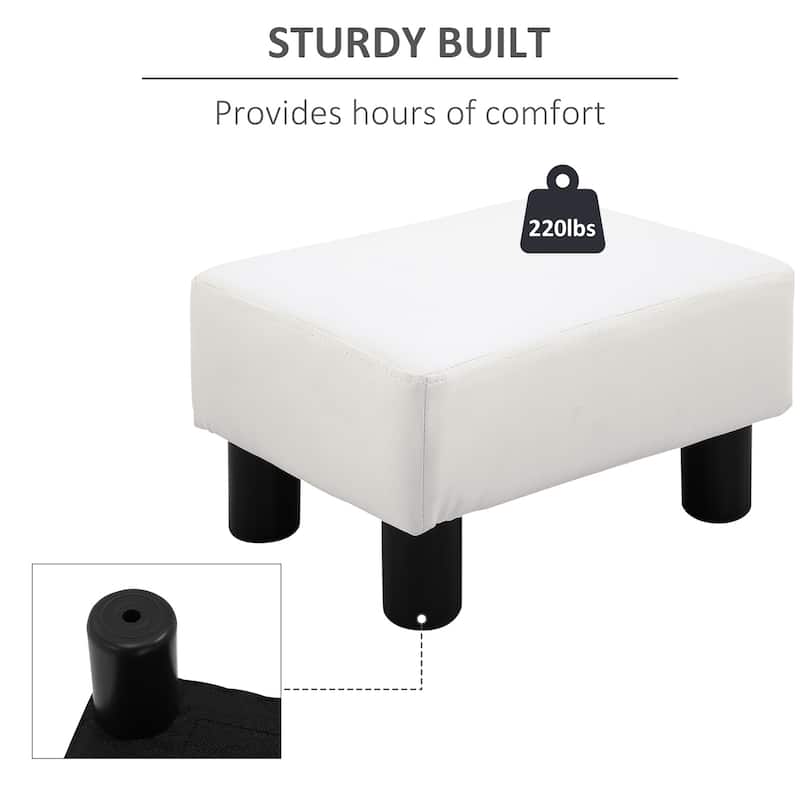 HOMCOM Modern Faux Leather Upholstered Rectangular Ottoman Footrest with Padded Foam Seat and Plastic Legs, Bright White