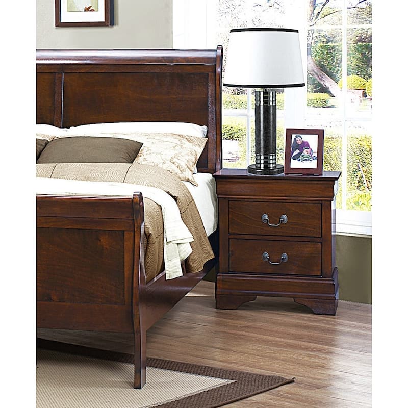 Brown Cherry Finish Nightstand with 2 Drawers, Traditional Design