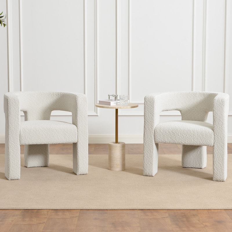 KINWELL 28" Wide Boucle Upholstered Square Armchair (Set of 2) - Cream