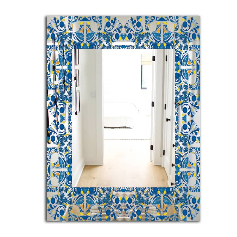 Designart 'Portuguese Tiles' Mid-Century Mirror - Frameless Printed Wall Mirror