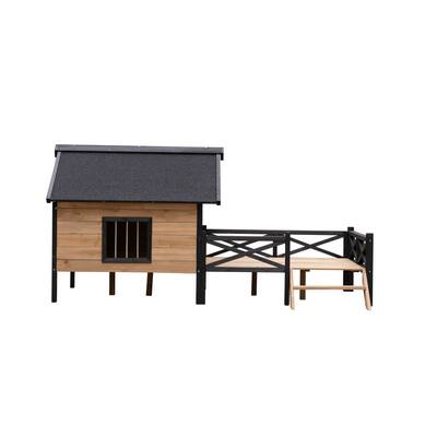 Wooden Dog Kennel in the Style of a Large Outdoor Cabin House, Featuring a Porch