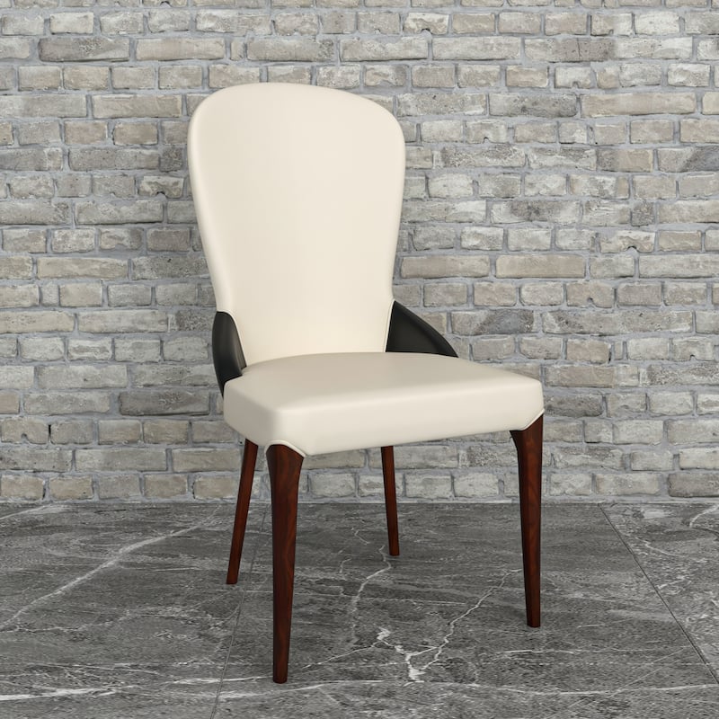 Havana Leather Upholstered Solid Wood Dining Chair Two-Tone Color Design Set of 2