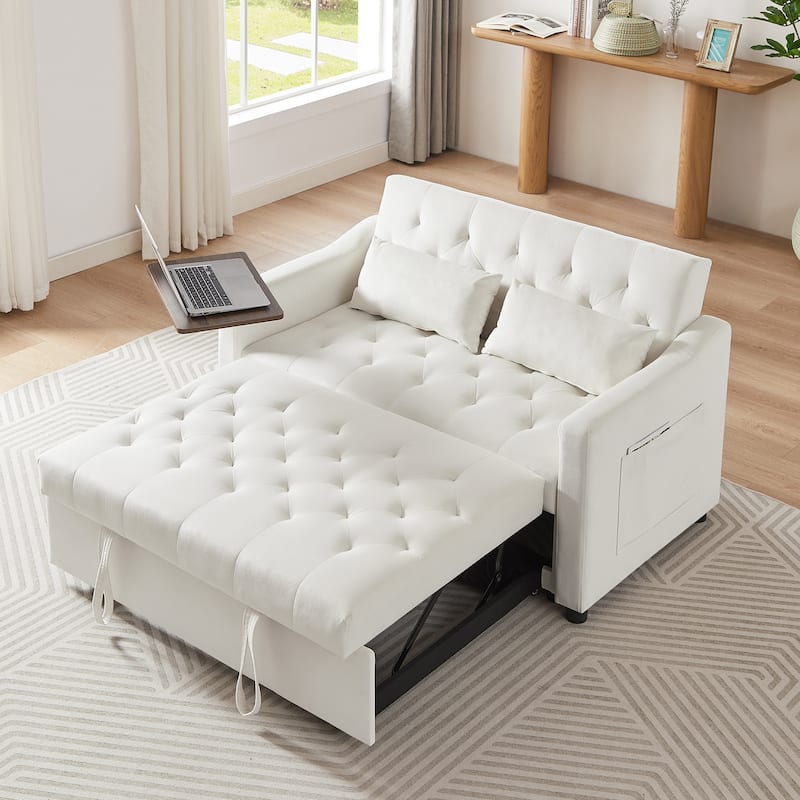 Loveseat Sofa with Tufted Back, Convertible Sleeper Sofa Bed with Pull-Out Bed, Upholstered Sofa Bed for Living Room