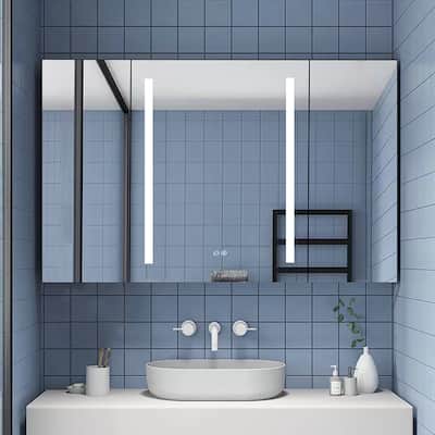 40 in.W x 30 in. H Aluminum Surface Mounted LED Medicine Cabinet with Doors and Mirrors - 40'' X 30''