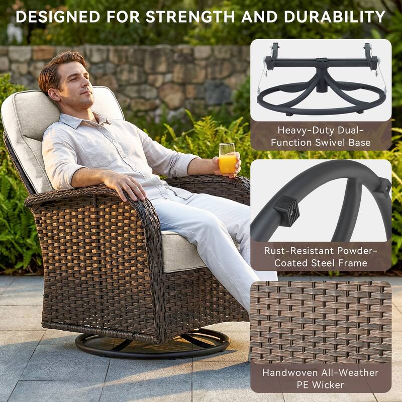 Pocassy Patio 9-Piece Sofa Swivel Chair with Coffee Table