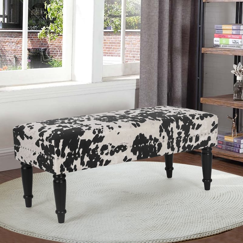 Adeco Cow Fabric Ottoman Bench Stool